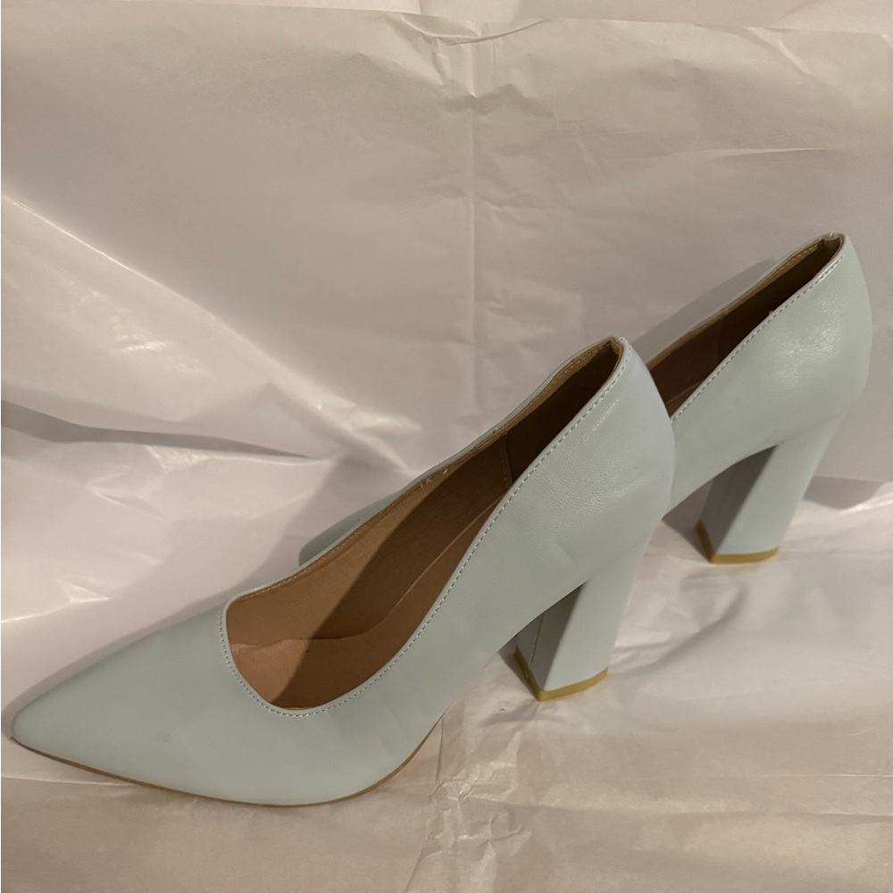 Baby Blue Block Heel Pumps